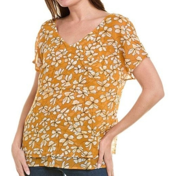 CAbi Thrive Double Layer Chiffon Blouse Gold White Size XS #3598 - Picture 1 of 15